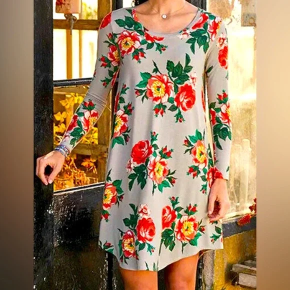 Matilda Jane Dresses | Nwt Matilda Jane Say Im A Dreamer Gray Yellow Floral Long Sleeve Dress Size M | Color: Gray/Yellow | Size: M | Pm-55698941's